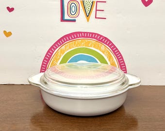 Vintage Corningware White Casserole With PYREX Lid, 1.25 Quart Coupe, P-270