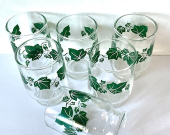 6 Mid Century Federal Southern Ivy Juice Glasses , 6 Stackable Ivy Juice Glasses, Federal Cocktail Glasses, Small Vintage Ivy Glasses