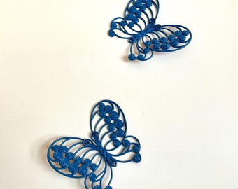 Blue Burwood Butterfly Wall Hangings - Vintage 70s Pair, Wicker Style