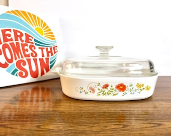 Vintage Corning Ware Wildflower Covered Skillet: 10" Floral Baker