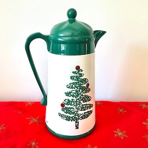 Furio Spongeware Christmas Tree Thermal Coffee Carafe, Christmas Tree Thermos Carafe,  Christmas Coffee Server, Holiday Coffee Carafe