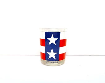 Georges Briard, Stars Stripes Lowball Tumbler | Red White Blue Glass | 10 Oz, 4.25 In Tall - Vintage Barware