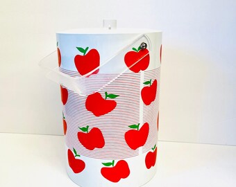 Vintage Apple Ice Bucket, Bright Red Fruit Graphics, 12" Tall X 8.5" Diameter, Retro 80s David Davir Design (Large, Durable Vinyl)