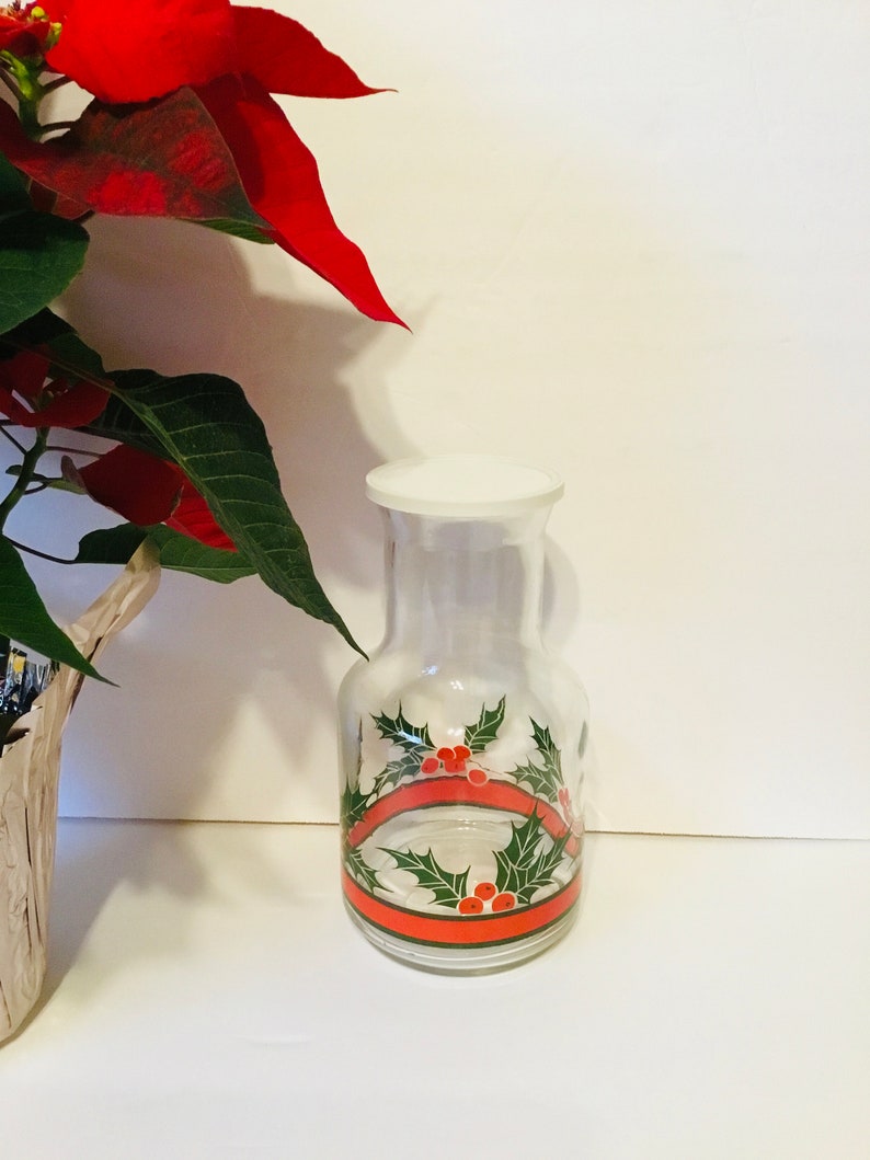 Libbey of Canada Christmas Juice Carafe Libbey Holly and Berries Decanter