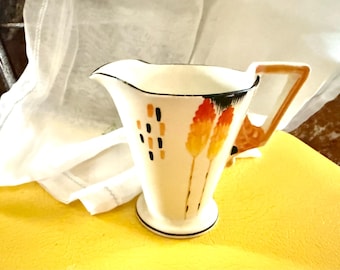 Rare BURGESS & LEIGH Art Deco Creamer, 1920s Burleigh Kew Small Pitcher, Burleigh Ware Small Milk Jug, Orange And Black Art Deco Creamer