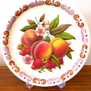 The Metal Tray Company Fruit Tray, Tin Still Life Serving Tray, MTM Elite Trays Made In England, Summer Fruits 12&quot; Round Tray