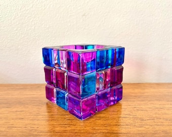 Rubik's Cube Style Votive Candle Holder: Purple Stained Glass