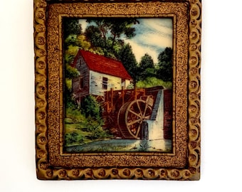 Hand Painted Artini Engraved Resin Grist Mill Framed Wall Art