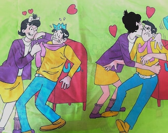 The Archies Pillowcase, Archie Comics Publications Inc Green Pillowcase, Kentshire Muslin Pillowcase, 60s Archies Gang Comic Pillowcase
