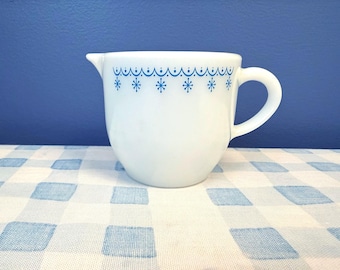 Pyrex Snowflake Blue Mini Creamer, Corning Snowflake Garland Creamer, Pyrex Snowflake Blue 722 Creamer, Small Corelle Blue Snowflake Creamer