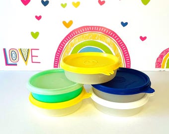 5 Vintage Tupperware Little Wonders Bowls, Tupperware 1286 Bowls, 5 Small Colorful Tupperware Little Wonders Containers with Lids