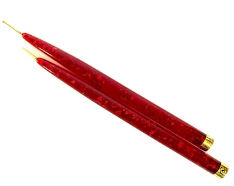 Pair Red Mid Century Handcrafted Lucite Glitter Candles, DH Lindberg Co Salvang California