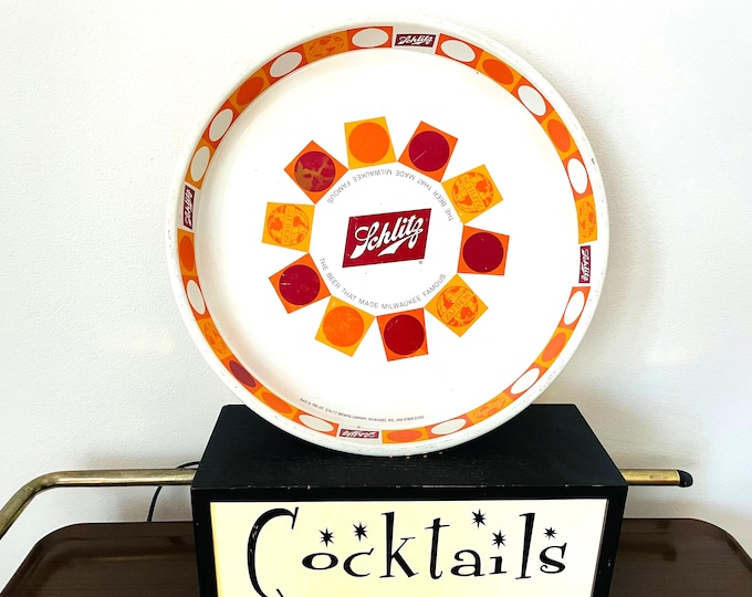 Featured listing image: Schlitz Malt  Liquor Pub Tray, The Beer That Made Milwaukee Famous Tray, 60s Breweriana,  Schlitz Milwaukee Bar Tray, Mid Century Bar Tray