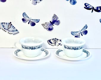 Pyrex Corning Old, Town Blue Vintage Tea Cup And Saucer Set | Two-Piece, Collector Style - 2.75In Height, 4In Diameter