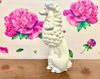 Vintage Ceramic Poodle Figurine: White, 14 Inches Tall