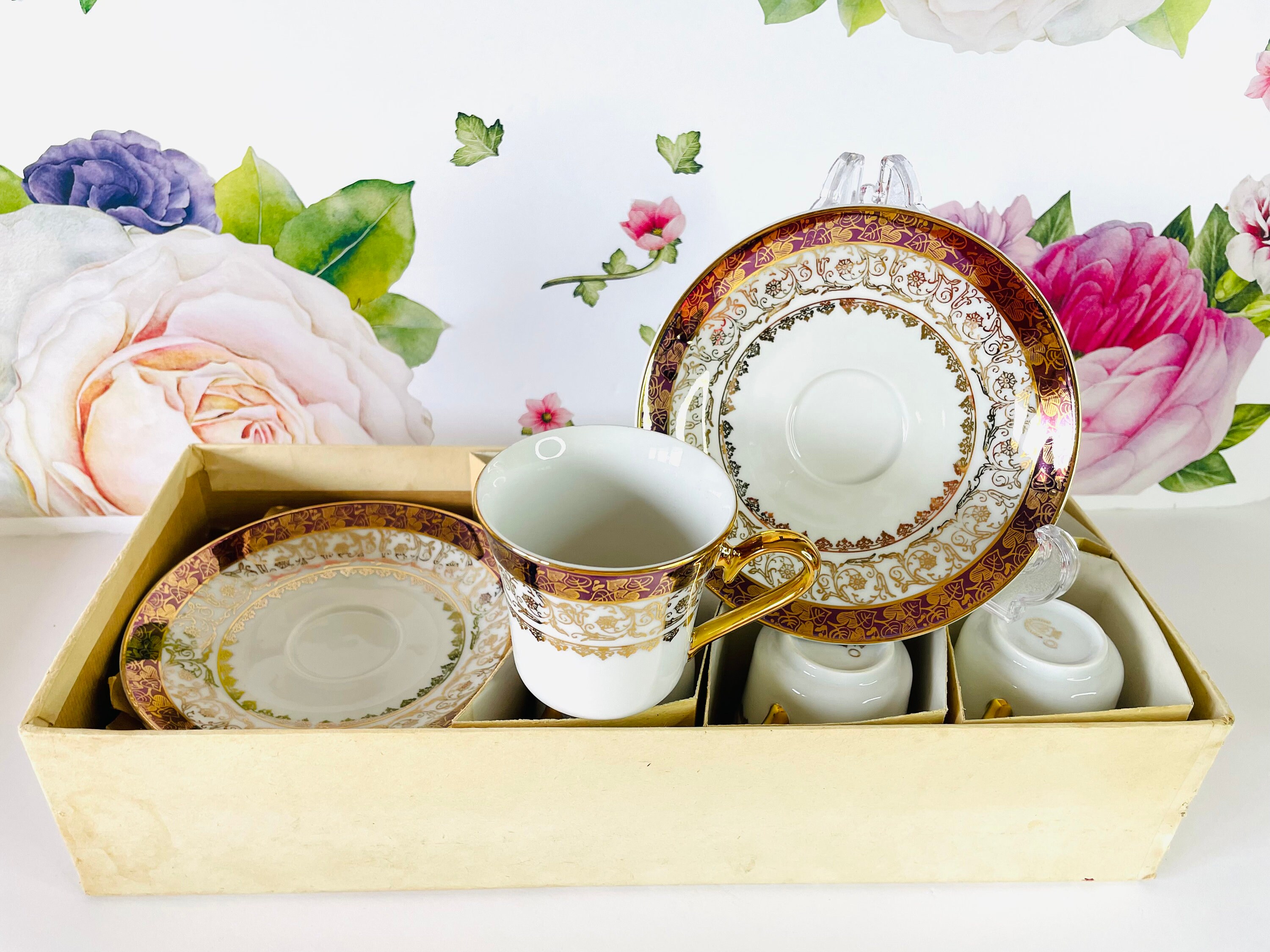 6 Vintage JSK Czechoslovakia Porcelain Gold 24k Filagree