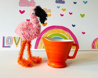 Hazel Atlas Bright Orange Moderntone Platonite Creamer, Orange Hazel Atlas Footed Creamer, Hazel Atlas Ribbed Art Deco Small Pitcher