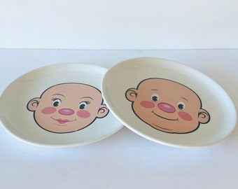 2 Food Face Fred Plays With His Food Dishes, Mr and Ms Fred Plays With Food Dishes, Children's Ceramic Dish Set