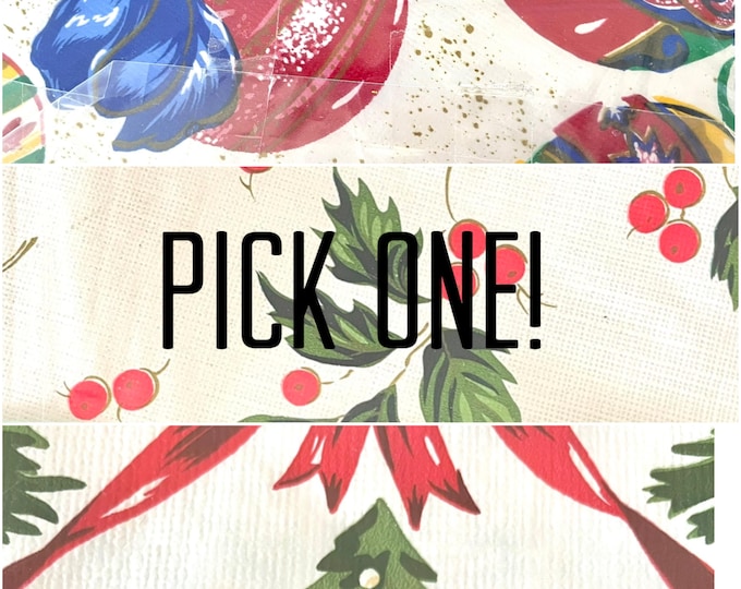 Featured listing image: 1980s Christmas Tablecloth, Kmart Holiday Tablecloth, Holly & Berries Tablecloth, Christmas Tree Tablecloth, Christmas Ornaments Tablecloth