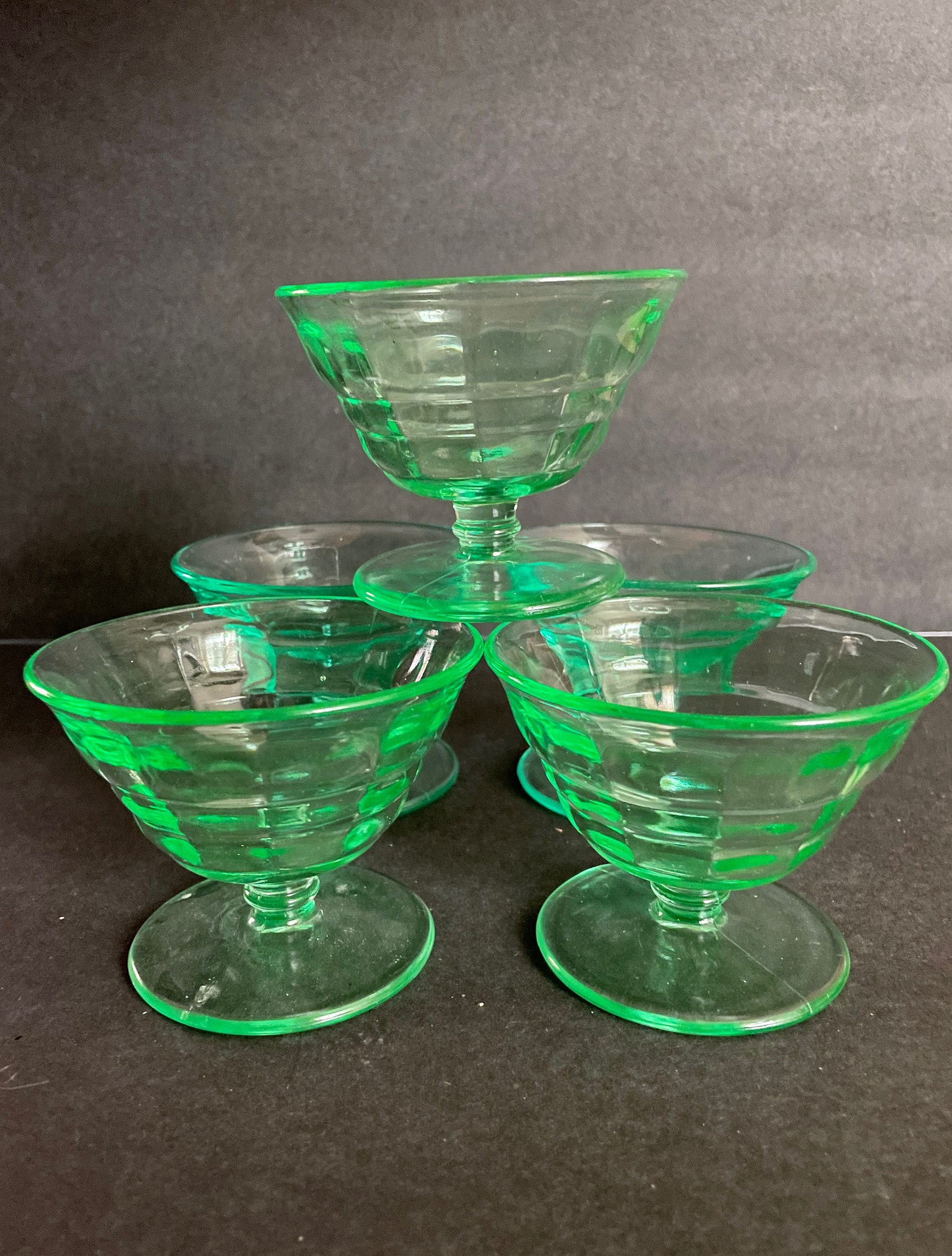 5 Paden City Party Line Green Low Sherbet Glasses Paden City Etsy