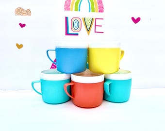 Colorful Bolero Vintage Insulated Plastic Mugs Set Of 5 | 3" Tall, 3.25" Dia | 8 Oz, Multicolor
