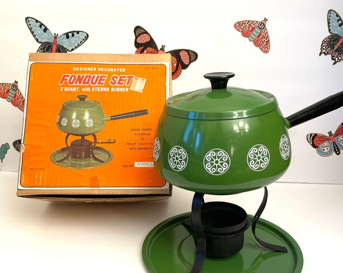 Groovy Green Mid Century Fondue Pot, Avocado Green Fondue Pot With