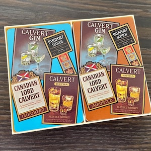 Cartas de baralho com propaganda de bebidas alcoólicas dos anos 60, baralho duplo de cartas Lord Calvert canadense, cartas de gim canadense Calvert, cartas de uísque escocês Calvert