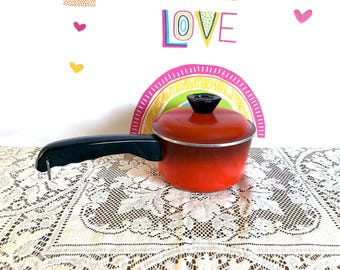 Vintage CLUB Cast Aluminum Burnt Orange/Red 1 Quart Saucepan Like New Condition