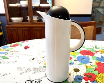 Krups Coffee Carafe, Black And White Art Deco Thermos - 30 Oz, 13.5 In Tall, Plastic Shell Glass Interior