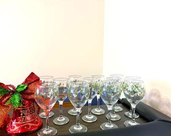 12 Pfaltzgraff Winterberry Wine Glasses, '90s Christmas Wine Goblets,  Pfaltzgraff Winterberry Goblets, Pfaltzgraff Christmas Wine Glasses