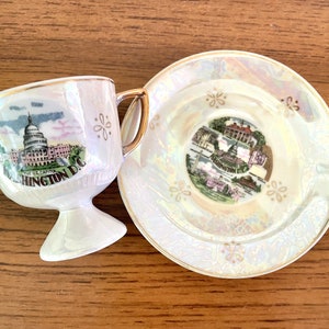 Lustreware Washington DC Souvenir Cup and Saucer, Porcelain Washington D.C. Cup and Saucer Souvenir, DC Collector Cup and Saucer
