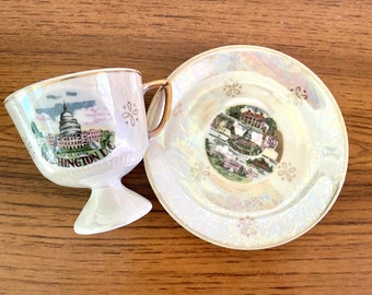 Lustreware Washington DC Souvenir Cup and Saucer, Porcelain Washington D.C. Cup and Saucer Souvenir, DC Collector Cup and Saucer