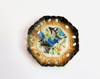 60s Napcoware Japan Octagon Shaped Blue Jay Plate, Napco Chalkware Bird Plate, 3D Blue Jay Bird Plate, Chalkware Blue Jay Collector Plate