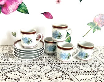 5 Germer Porcelanas Hand Painted Demitasse/Espresso Cups and Saucers Signed By Artist