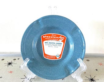Mid-Century Glasstex Aqua Enamel Ashtray: Speckled Blue Porcelain Ware