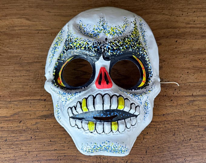 Featured listing image: 1960s Ben Cooper Halloween Skull Mask, Scary Skull Day Of the Dead Mask, Día de los Muertos Máscara, Collectable Plastic Child's Skull Mask