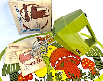 Vintage Waring Hand Mixer, Waring Avocado 1970s Hand Mixer, Waring HM1102 Avocado Green Mixer, 70s Avocado 3 Speed Mixer In Original Box