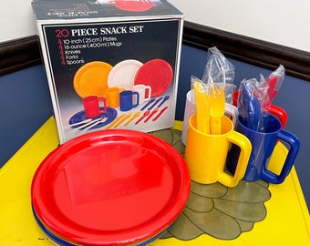 Woolworths 20 Piece Snack Set, Picnic Dining Set, Complete Primary Color Picnic Set, Service For Four Picnic Set, Poolside Dining Set