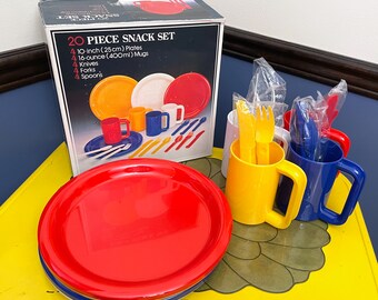 Woolworths 20 Piece Snack Set, Picnic Dining Set, Complete Primary Color Picnic Set, Service For Four Picnic Set, Poolside Dining Set