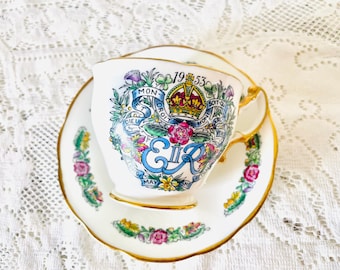 Vintage 1953 Queen Elizabeth II Coronation Commemorative Cup And Saucer, Hammersly Her Royal Highness Elizabeth II Coronation Cup & Saucer