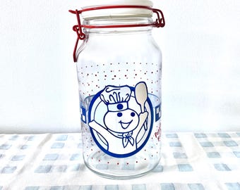 Pillsbury Poppin' Fresh Locking Jar, Pillsbury Doughboy Cookie Jar, Clear Glass Pillsbury Storage Canister, Anchor Hocking Pillsbury Jar