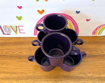 6 Homer Laughlin Fiesta Plum Mugs, Plum Ring Handle Fiesta Cups, Fiestaware Purple Coffee Mugs, P86 Purple Fiesta Mugs