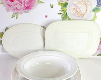 Pair Corning White Flora Covered Casseroles, 2 Corningware Flora White Casseroles, Rectangular and Oval Corning Flora Casseroles L-30  L-15
