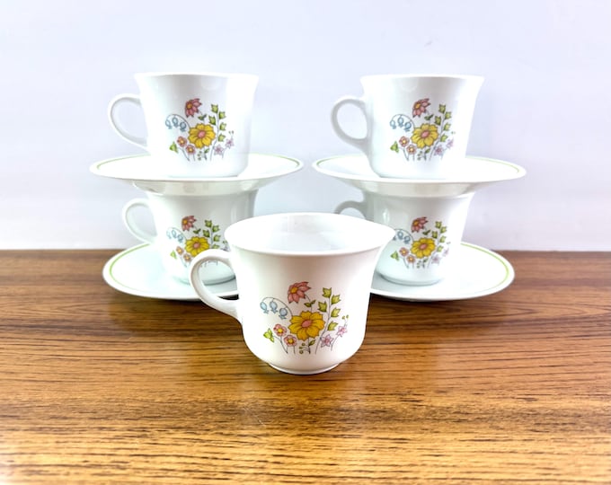Featured listing image: 4 Corelle Expressions Meadow Cups and Saucers with Creamer
