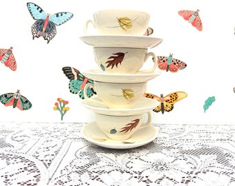 Franciscan Autumn, Vintage Earthenware Cups Saucers | Made In USA | Cup 2" Tall, Saucer 6" Dia