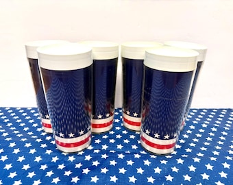 Vintage Insulated Tumblers: Patriotic Stars and Stripes - Set of 6 Plastic Cups  - 12 Ounces