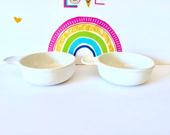 2 Corning Ware Grab It Bowls Without Lids, 15 Ounce Corning White Coupe Grab It Bowls, Two Stoneware French White Corning Grab It Bowls