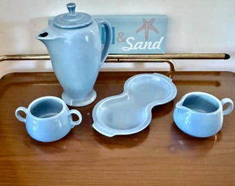 Homer Laughlin Fiesta Periwinkle Blue Coffee Service, Fiesta Periwinkle Creamer & Sugar Bowl Set With Fiesta Periwinkle Coffee Pot