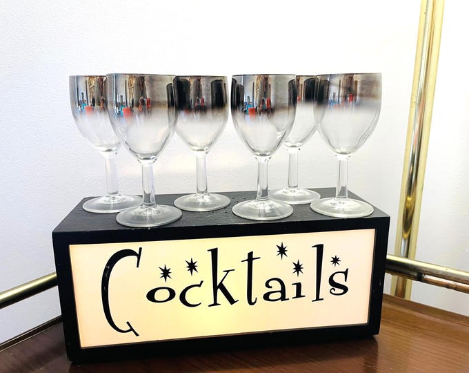 Featured listing image: 6 Dorothy Thorpe Style Wine Glasses, Six MCM Mercury Fade Wine Glasses, Mid Century Modern Silver Ombre Wine Glasses