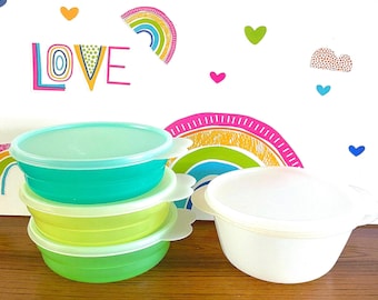 4 Tupperware Pastel CrystalWave Bowls, Microwave Reheatable Bowls